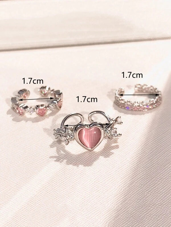 7373 b03-13 Tres Unids/set Conjunto De Anillos Decorados Con Elemento De Corazón De Moda Adecuado Para El Uso Diario De Las Mujeres
