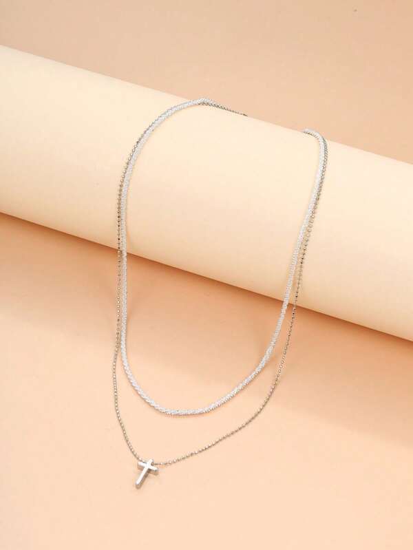 6051 a10-25 Conjunto De Collar Con Colgante De Cruz De Moda
