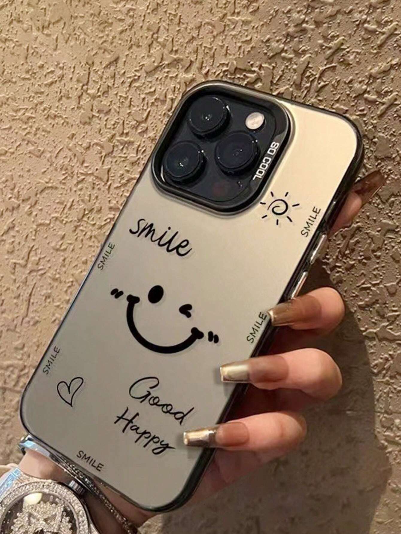 8381 1b-01-30 Funda De Teléfono Clara Con Patrón De Sonrisa Negro