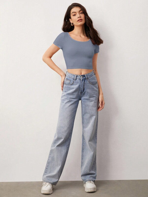 7661 a02-06 Camiseta crop unicolor
