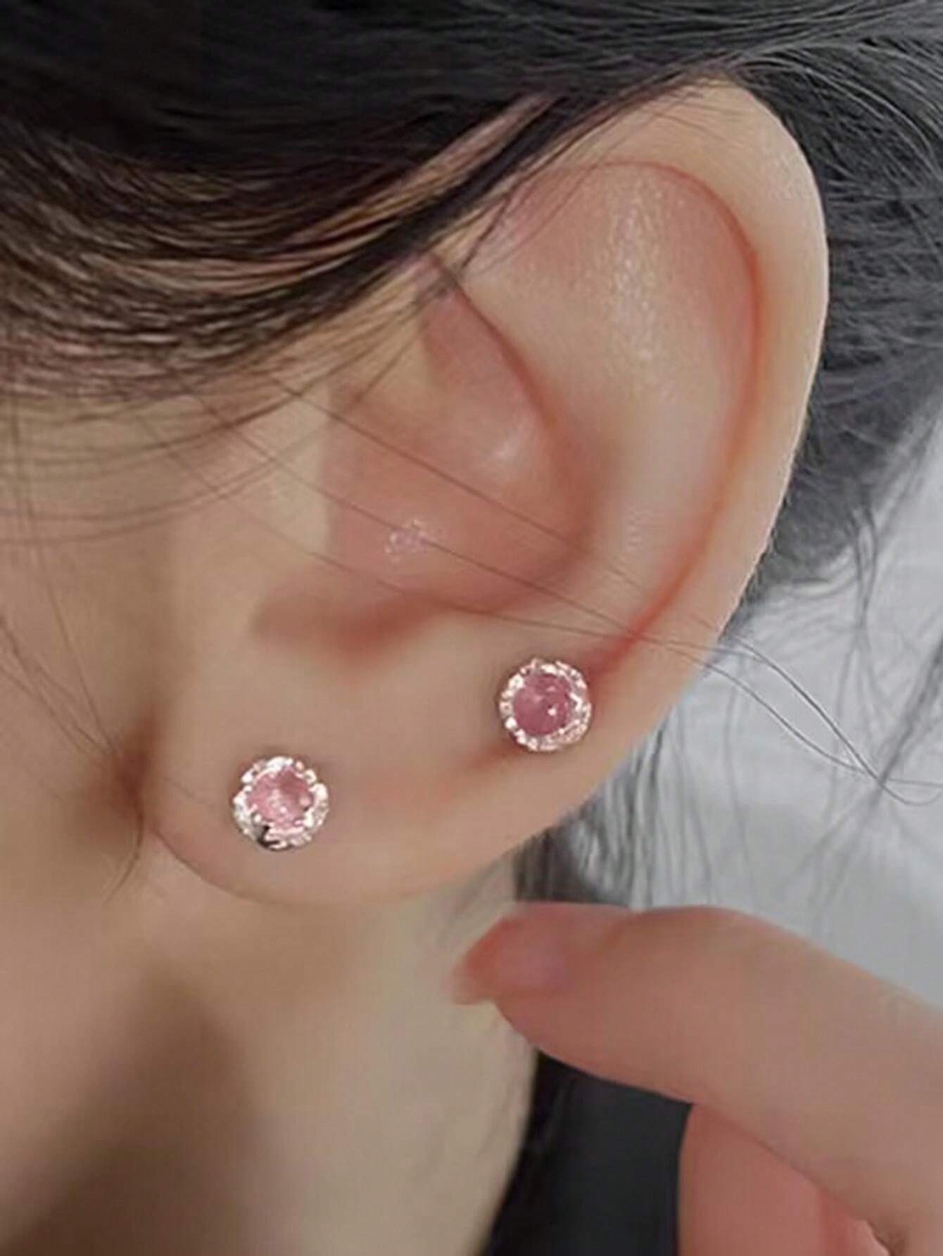 8693 b01-25 Aretes Trepadores Con Forma De Luz De Luna Rosa