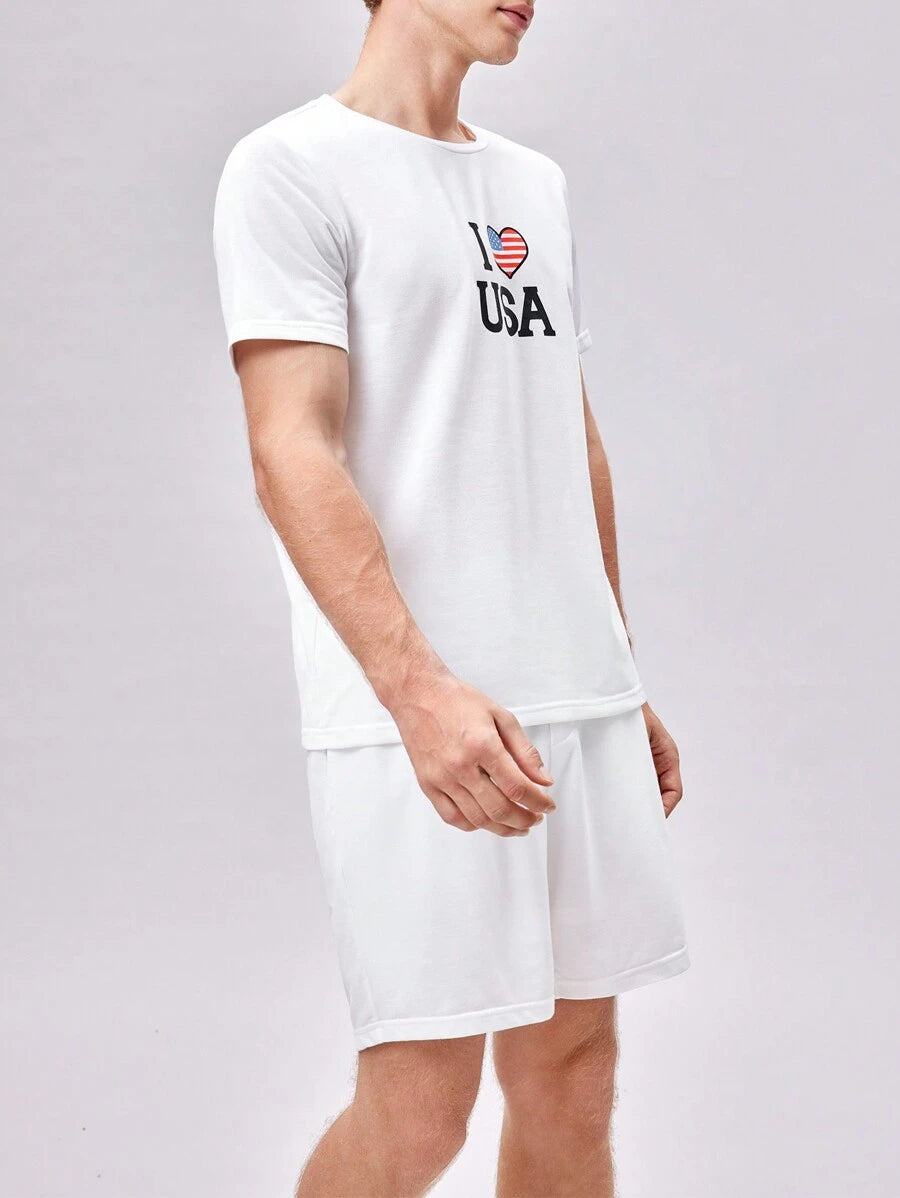 8335 2c-282 Shorts con camiseta con estampado de corazón y slogan