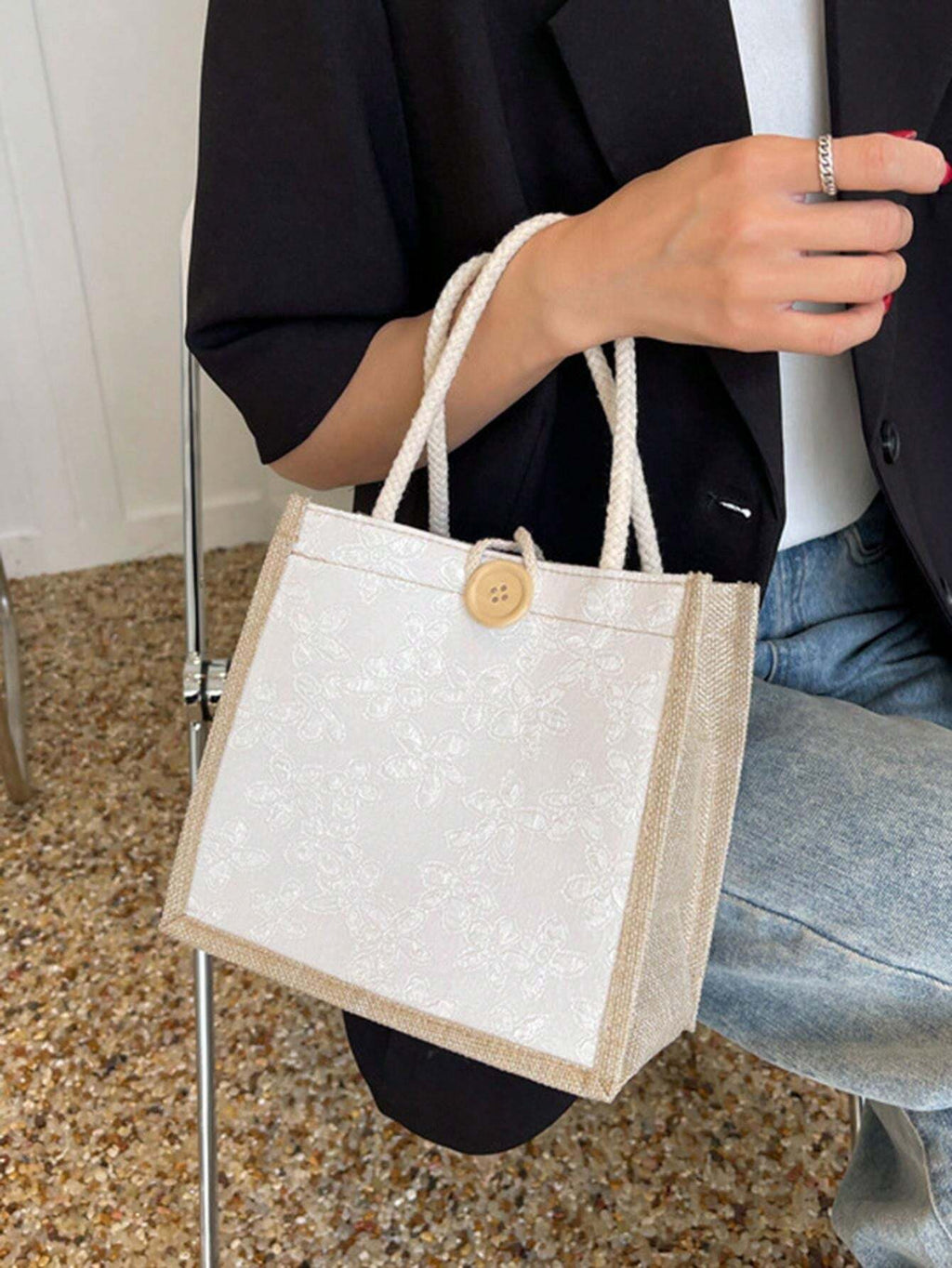 10347 1t-002 Bolso De Mano De Lino Estampado Floral