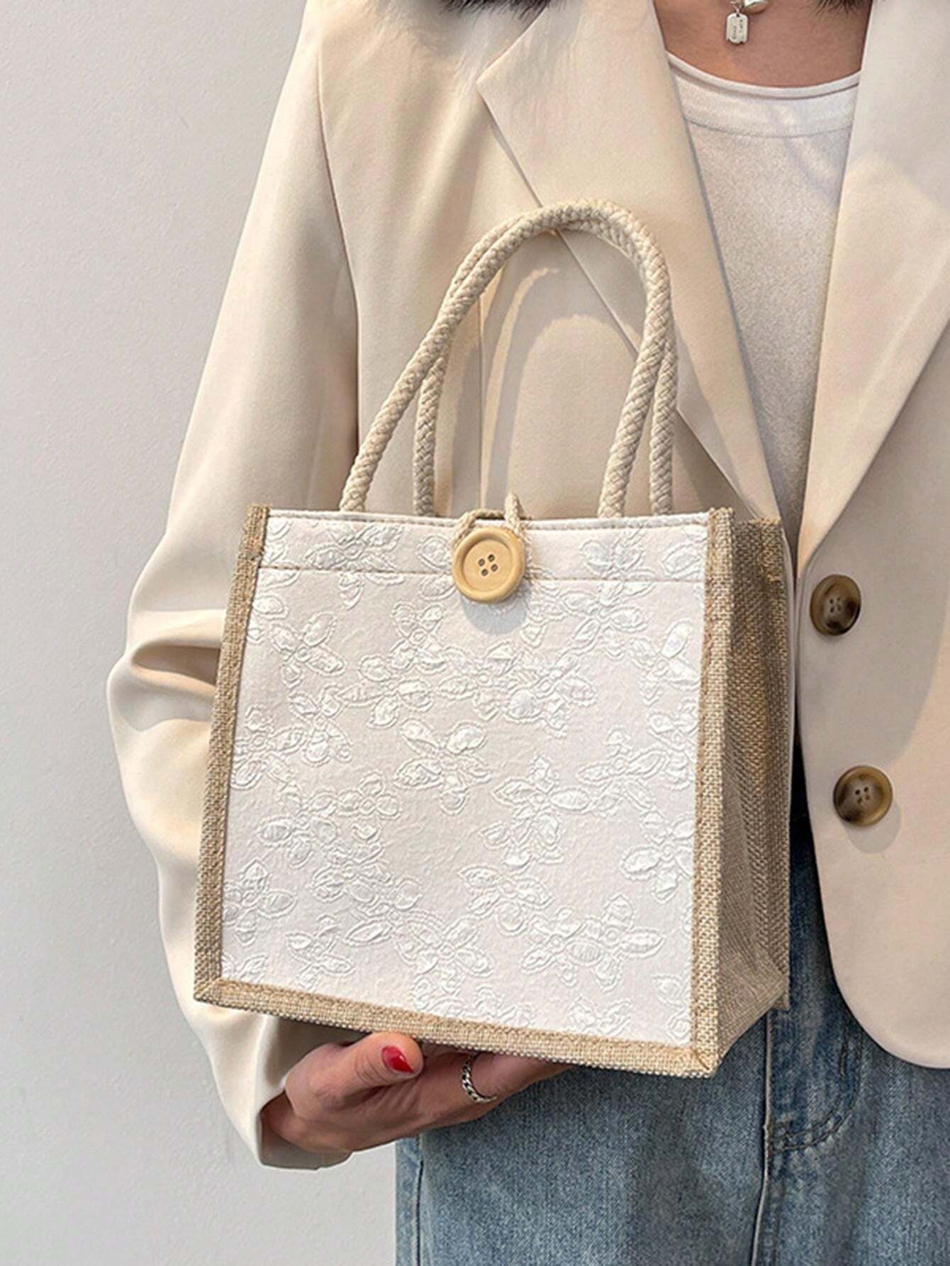 10347 1t-002 Bolso De Mano De Lino Estampado Floral