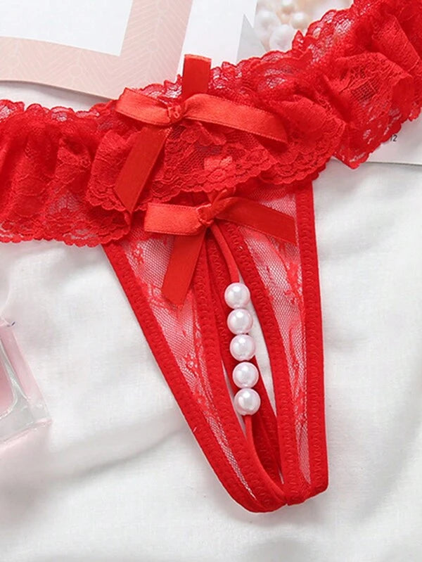 6287 a06-12 Una pieza Encaje Entrepierna Abierta Tanga Malla Perla Masaje Señora Sexy Tentación T-pants
