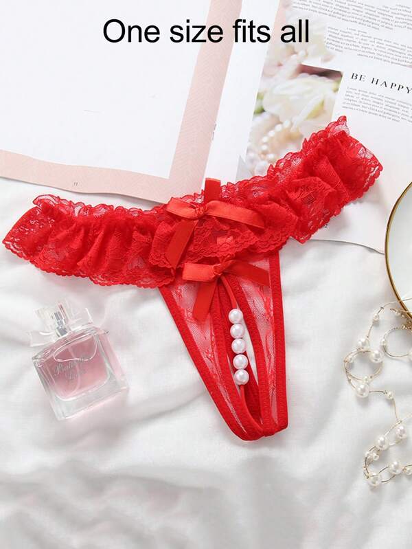 6287 a06-12 Una pieza Encaje Entrepierna Abierta Tanga Malla Perla Masaje Señora Sexy Tentación T-pants