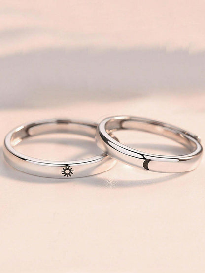 9366 a10-20 Dos Anillos Simples De Pareja De Plata Con Abertura Ajustable