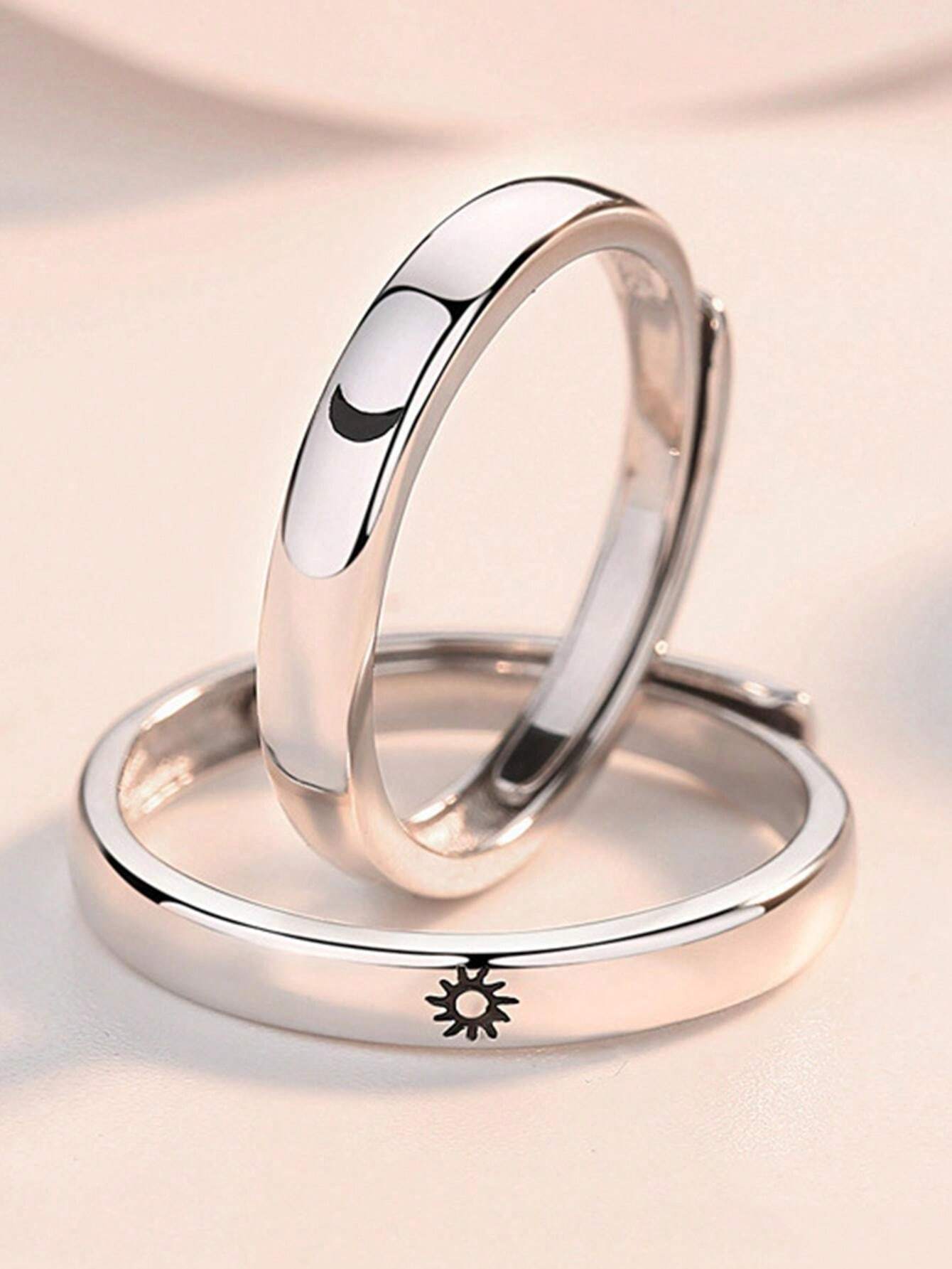 9366 a10-20 Dos Anillos Simples De Pareja De Plata Con Abertura Ajustable