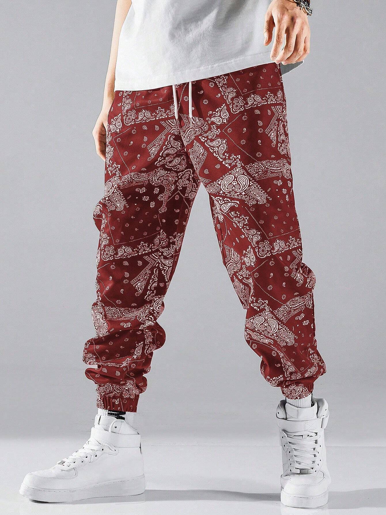 7428 1t-209 Pantalones con estampado de paisley de cintura con cordón