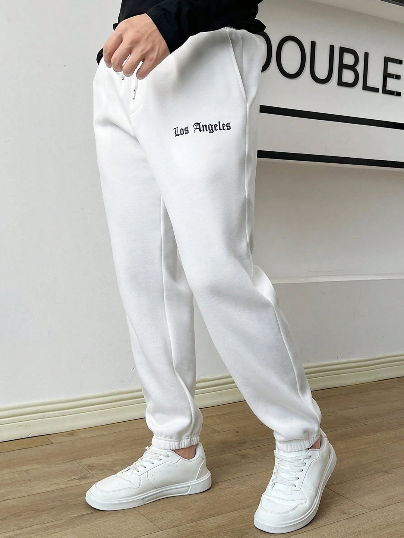 6991 1t-209 Pantalones deportivos con estampado de letra de cintura con cordón