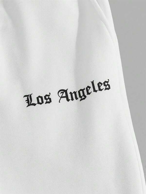 6991 1t-209 Pantalones deportivos con estampado de letra de cintura con cordón