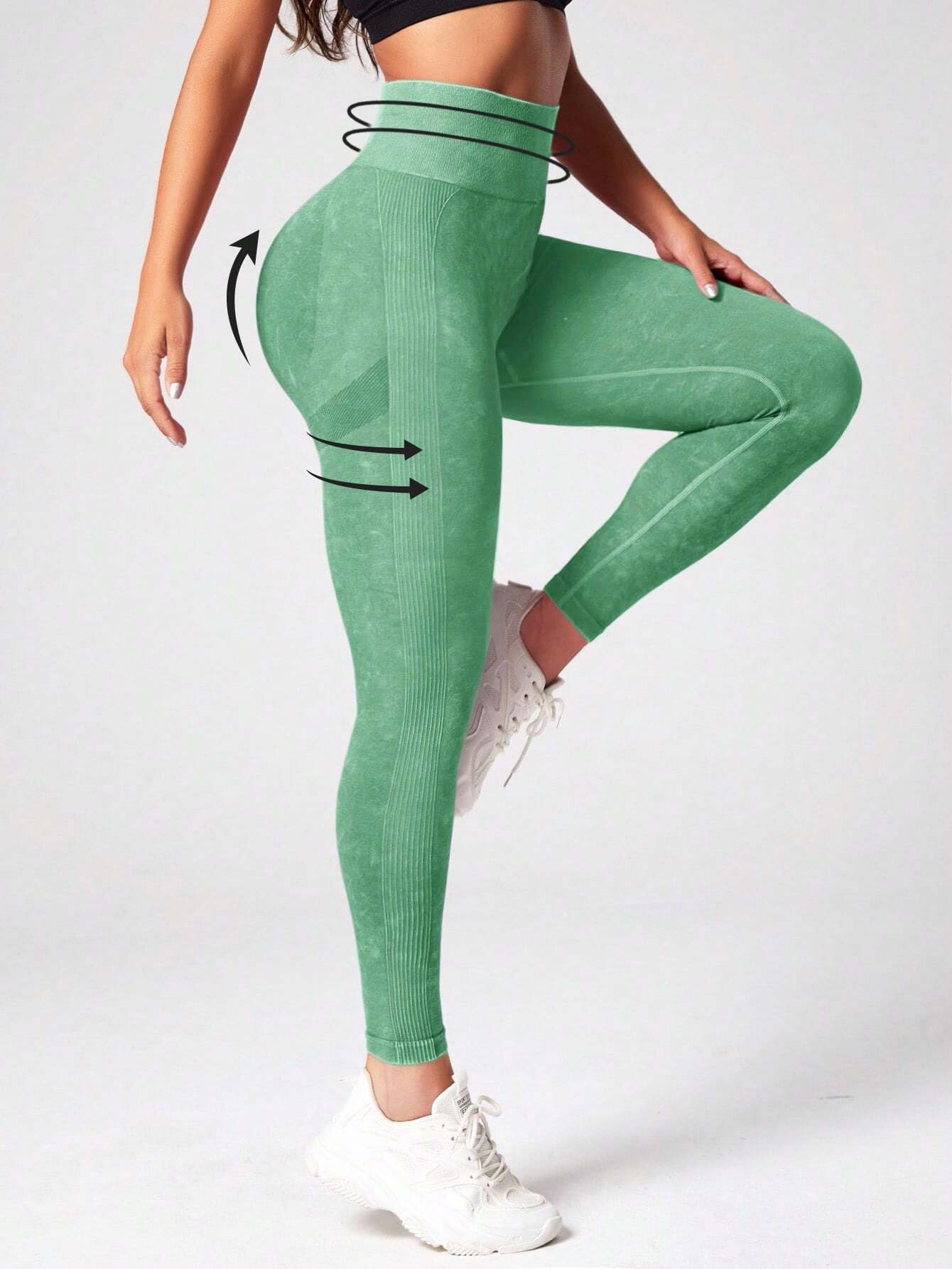 6317 1t-011 Leggings deportivos de tie dye control de barriga