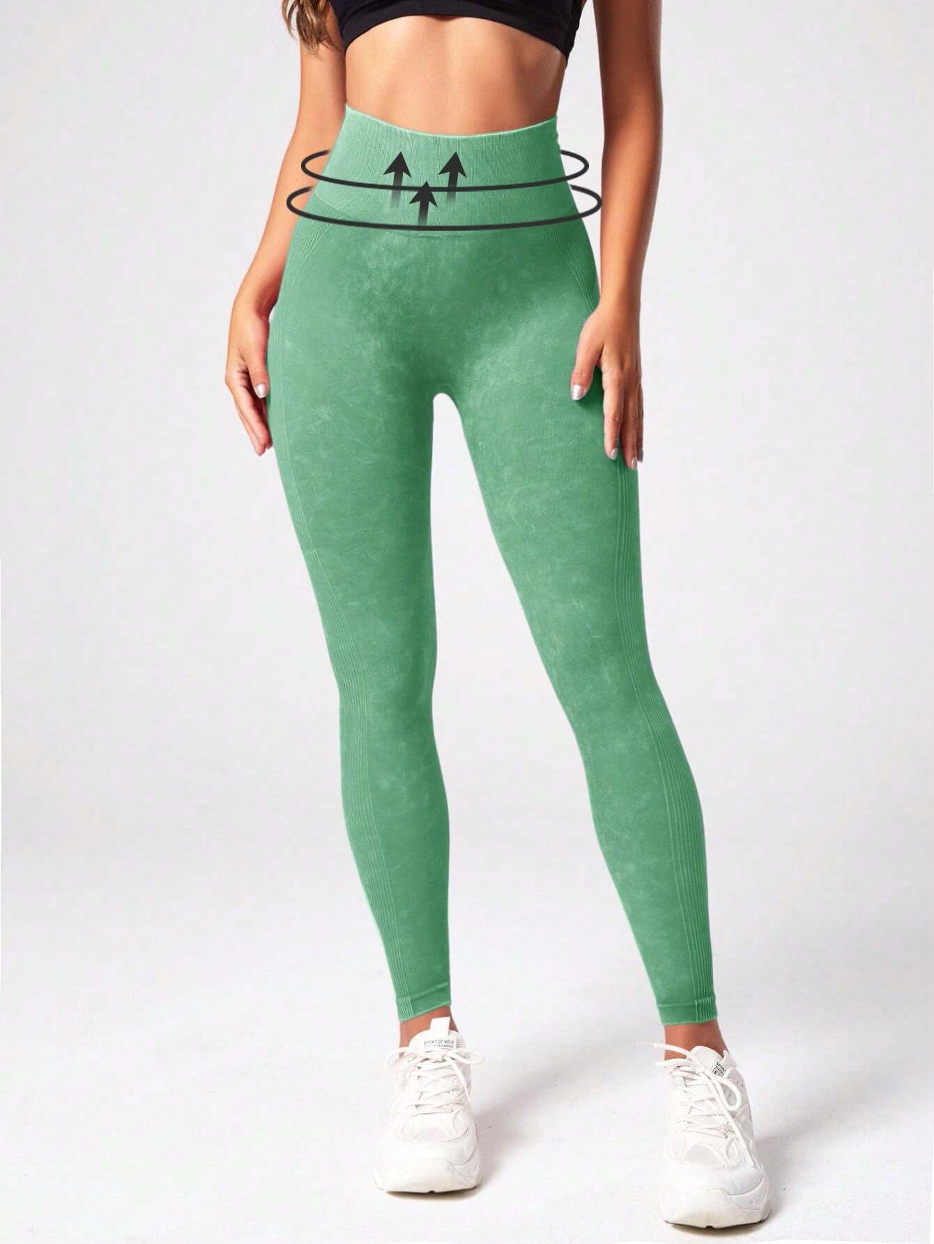 6317 1t-011 Leggings deportivos de tie dye control de barriga