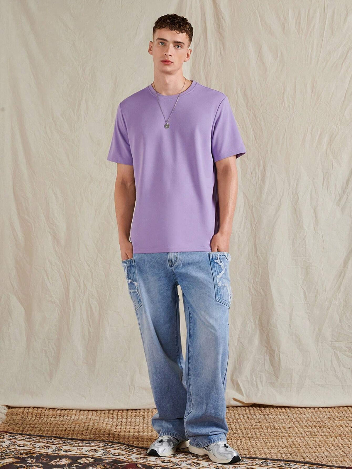 6911 a06-03 Manfinity Basics Hombres Camiseta unicolor de cuello redon ...