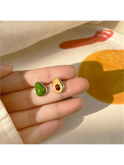 8695 b01-26 Par de Pendientes De Fruta Verde Con Forma De Aguacate