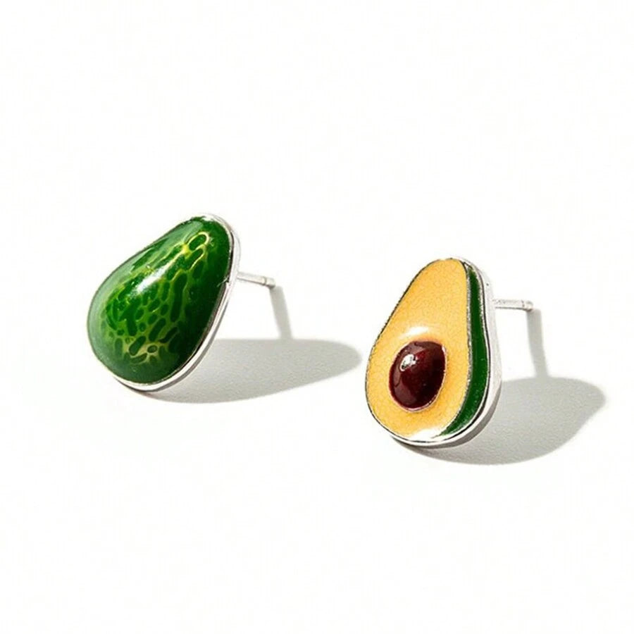 8695 b01-26 Par de Pendientes De Fruta Verde Con Forma De Aguacate