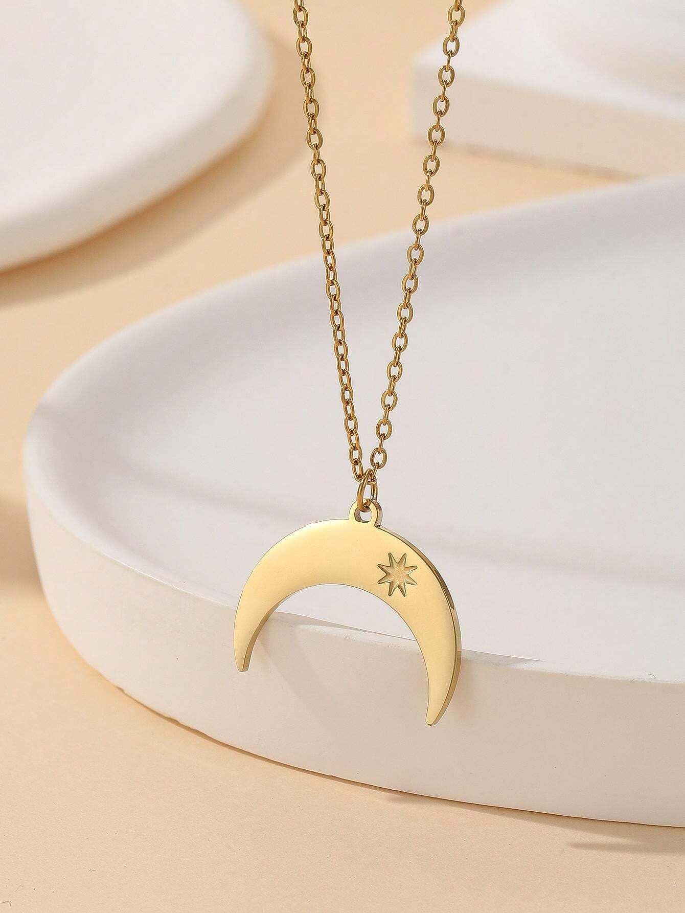 5893 1b-05-13 Collar Con Colgante De Luna Simple Y Moderno De 18 Quilates Para Mujer