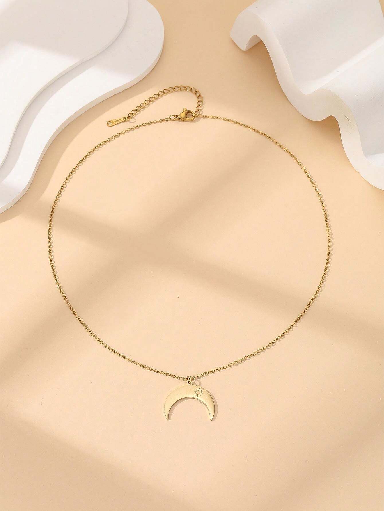 5893 1b-05-13 Collar Con Colgante De Luna Simple Y Moderno De 18 Quilates Para Mujer