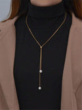 7949 b03-18 Una pieza Collar con colgante largo perla de imitación