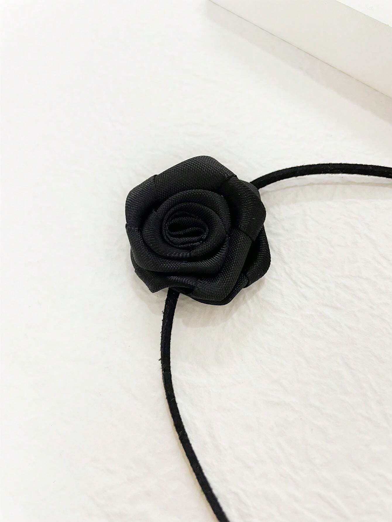 7948 b03-18 Una pieza Collar gargantilla vintage negro rosa flor para noche fiesta o bola