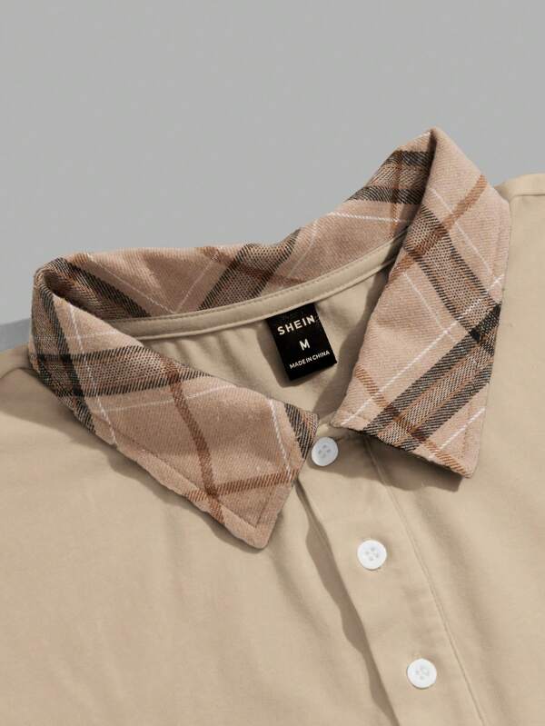 8151 a03-09 Camisa polo con estampado de cuadros & Shorts de cintura con cordón