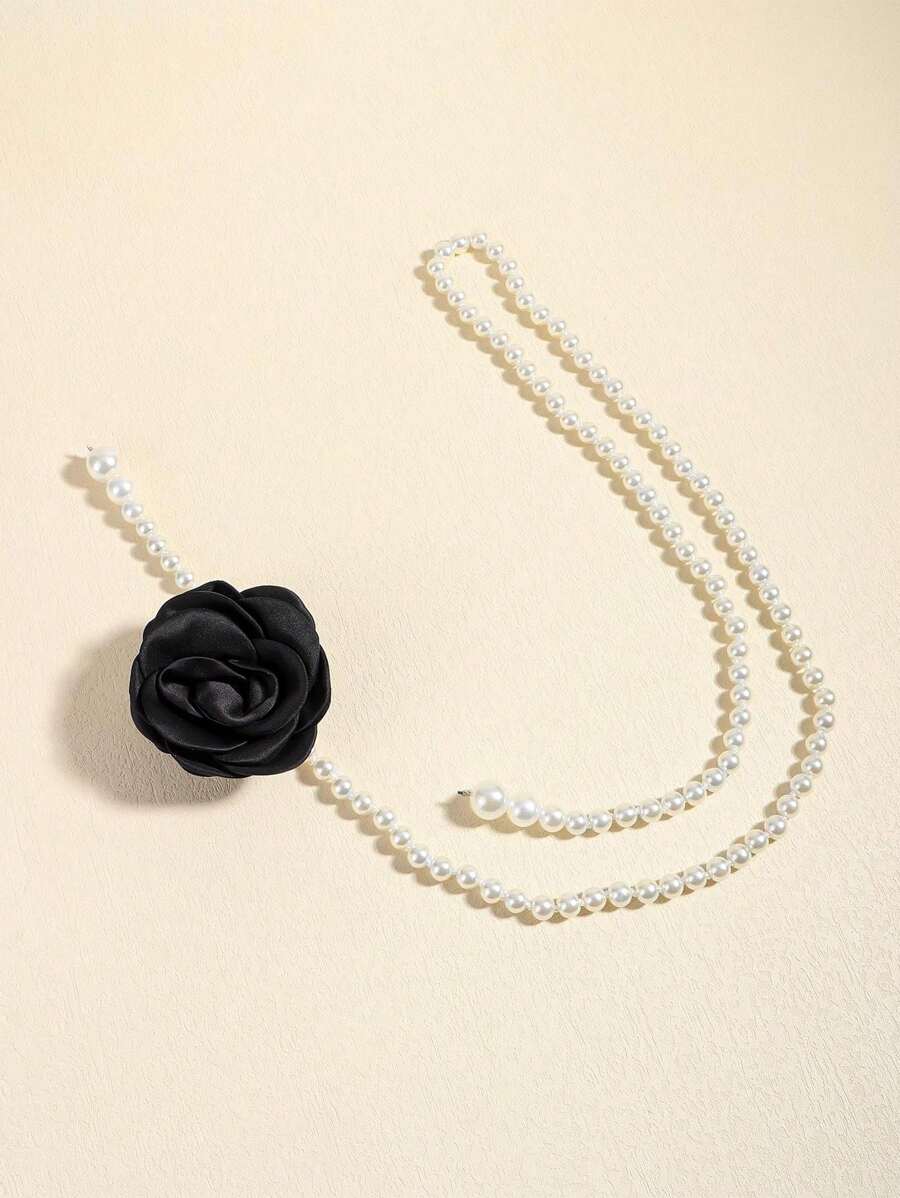 11553 1b-070  1 Pieza De Elegante Cadena De Cintura Para Mujer Decorativa Y Personalizada Con Cuentas De Perlas Falsas Y Adorno Floral Para La Fiesta De Navidad