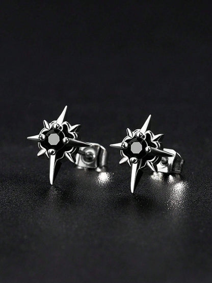 8699 1b-041 Pendientes De Estrella Del Norte De Diamante De Imitación Negras