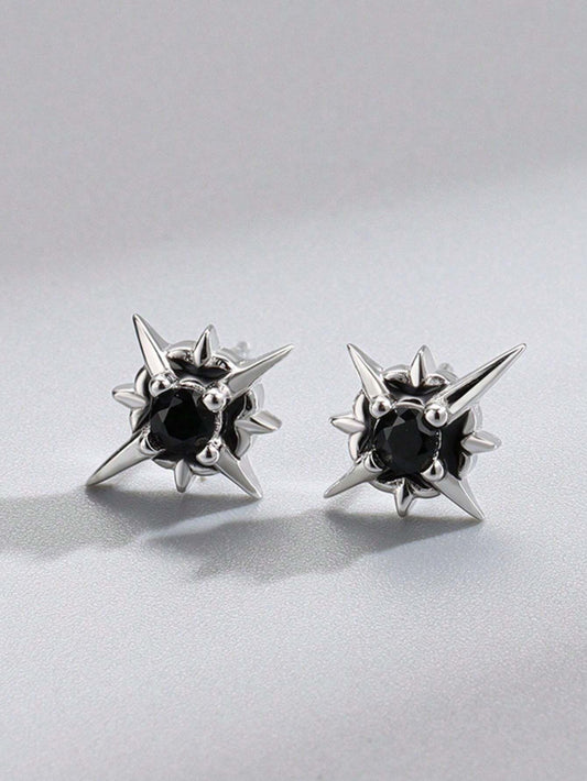 8699 1b-041 Pendientes De Estrella Del Norte De Diamante De Imitación Negras