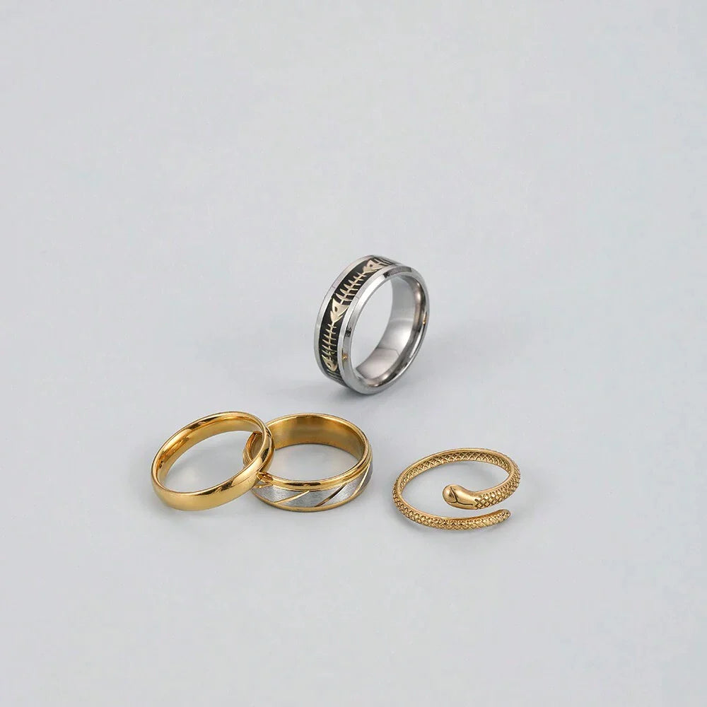 10303 1b-023 Cuatro Unids Anillo En Forma De Serpiente De Acero Inoxidable