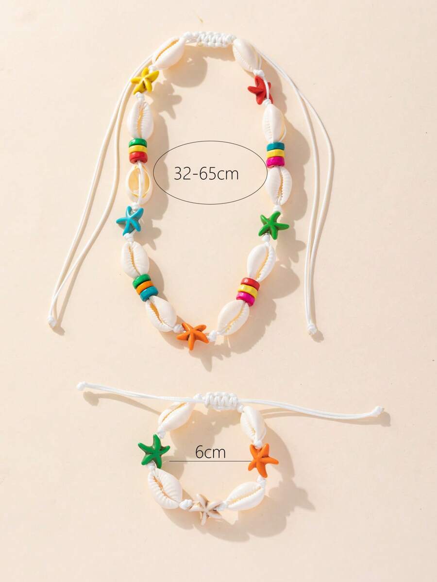 10047 b03-18 Collar Y Brazalete De Concha Natural Y Cuentas De Madera