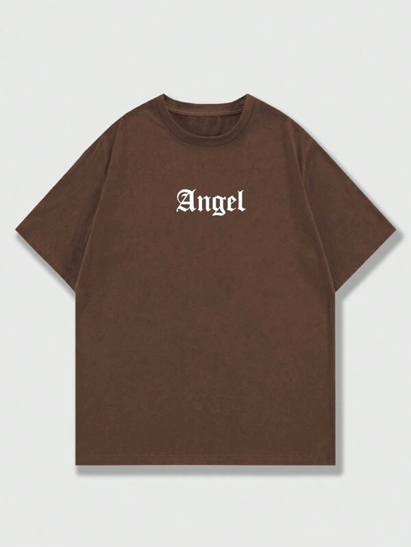7785 2a-02-13 ROMWE Goth Hombres Camiseta con estampado de ala y letra