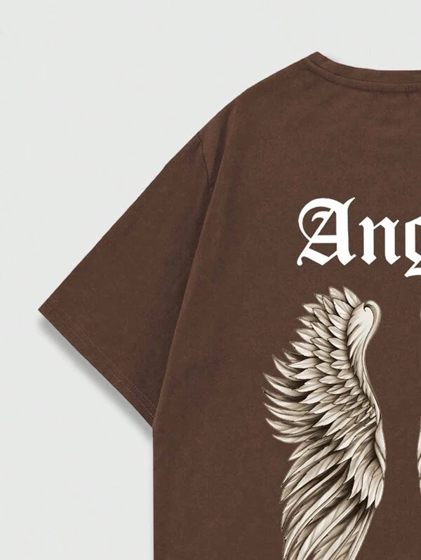 7785 2a-02-13 ROMWE Goth Hombres Camiseta con estampado de ala y letra