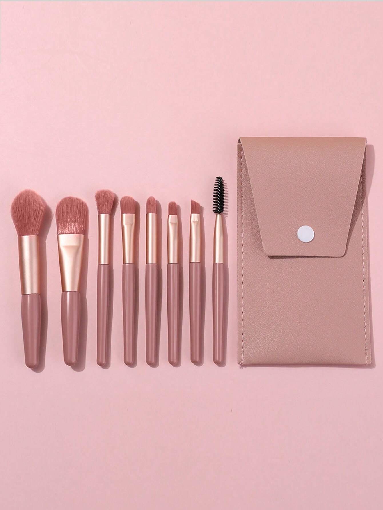 8576 1b-007 Ocho Piezas/set De Brochas De Maquillaje En Color Rosa Coral Con Bolsa Para Tarjetas