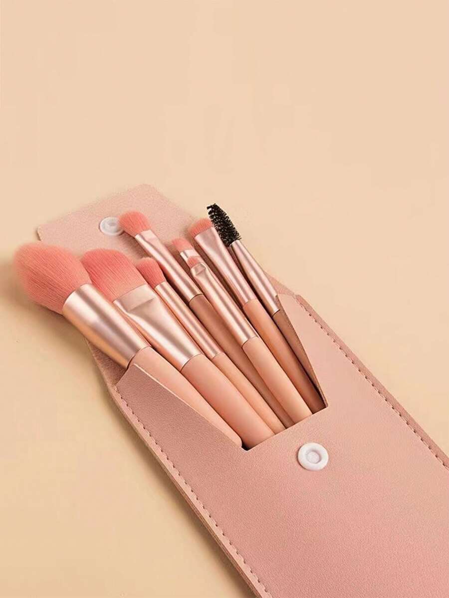 8576 1b-007 Ocho Piezas/set De Brochas De Maquillaje En Color Rosa Coral Con Bolsa Para Tarjetas