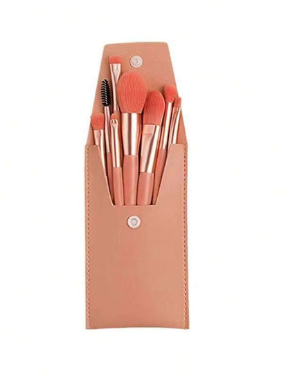 8576 1b-01-22 Ocho Piezas/set De Brochas De Maquillaje En Color Rosa Coral Con Bolsa Para Tarjetas