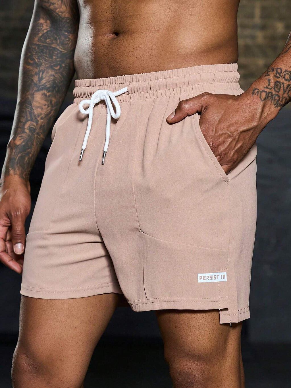 7983 1t-012 Shorts deportivos con estampado de letra de cintura con cordón