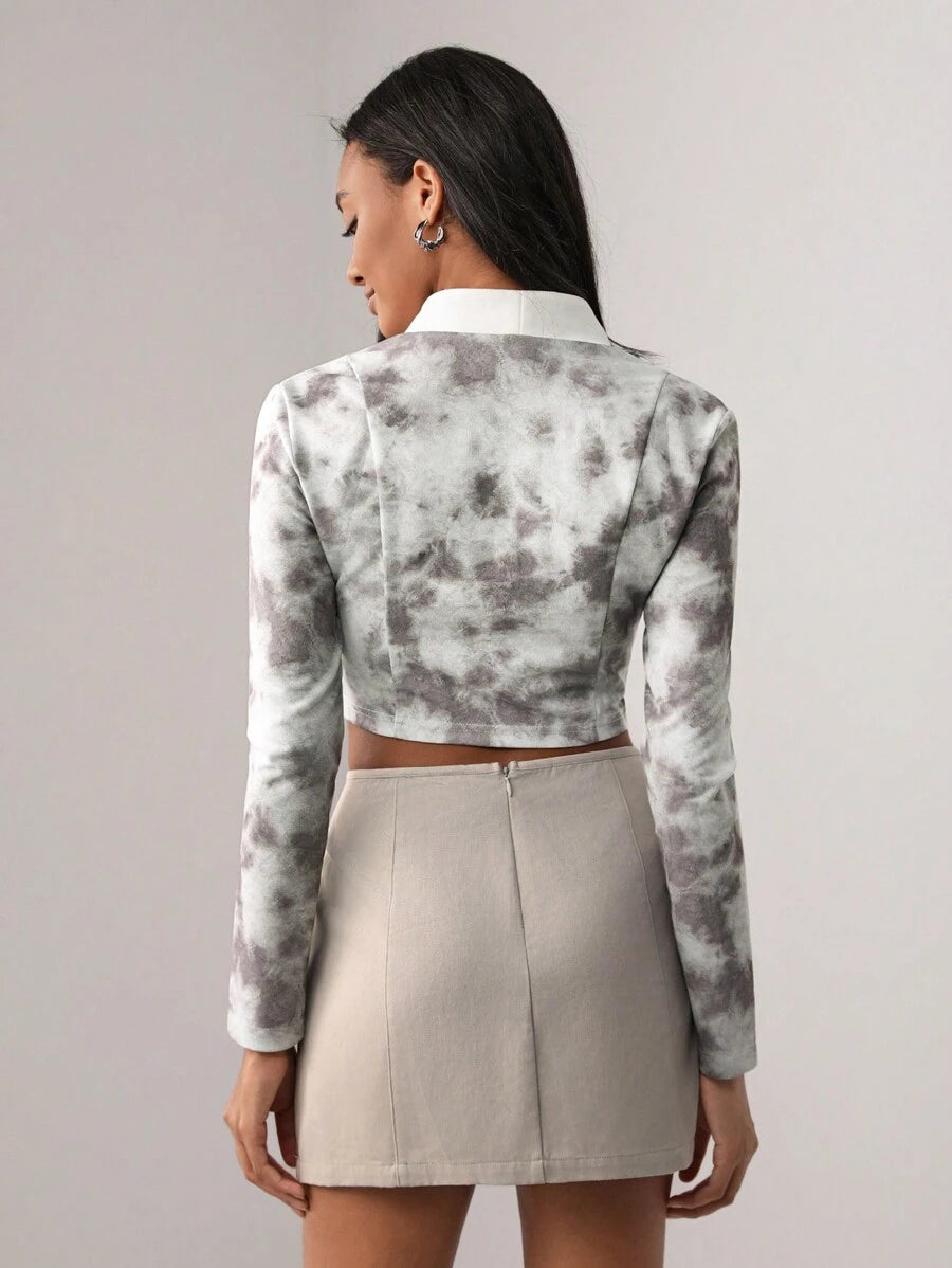 8361 1t-007 Top crop con estampado de tie dye ribete en contraste
