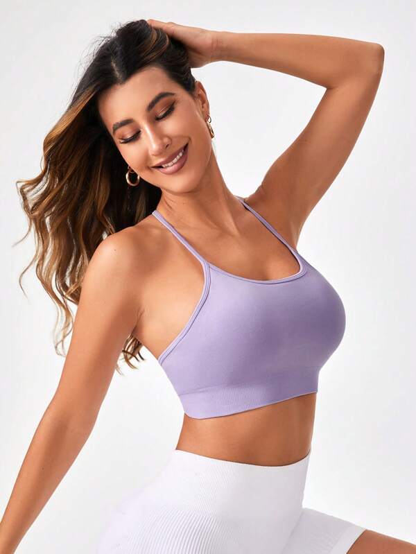 7989 1t-011 Sujetador deportivo unicolor de espalda abierta