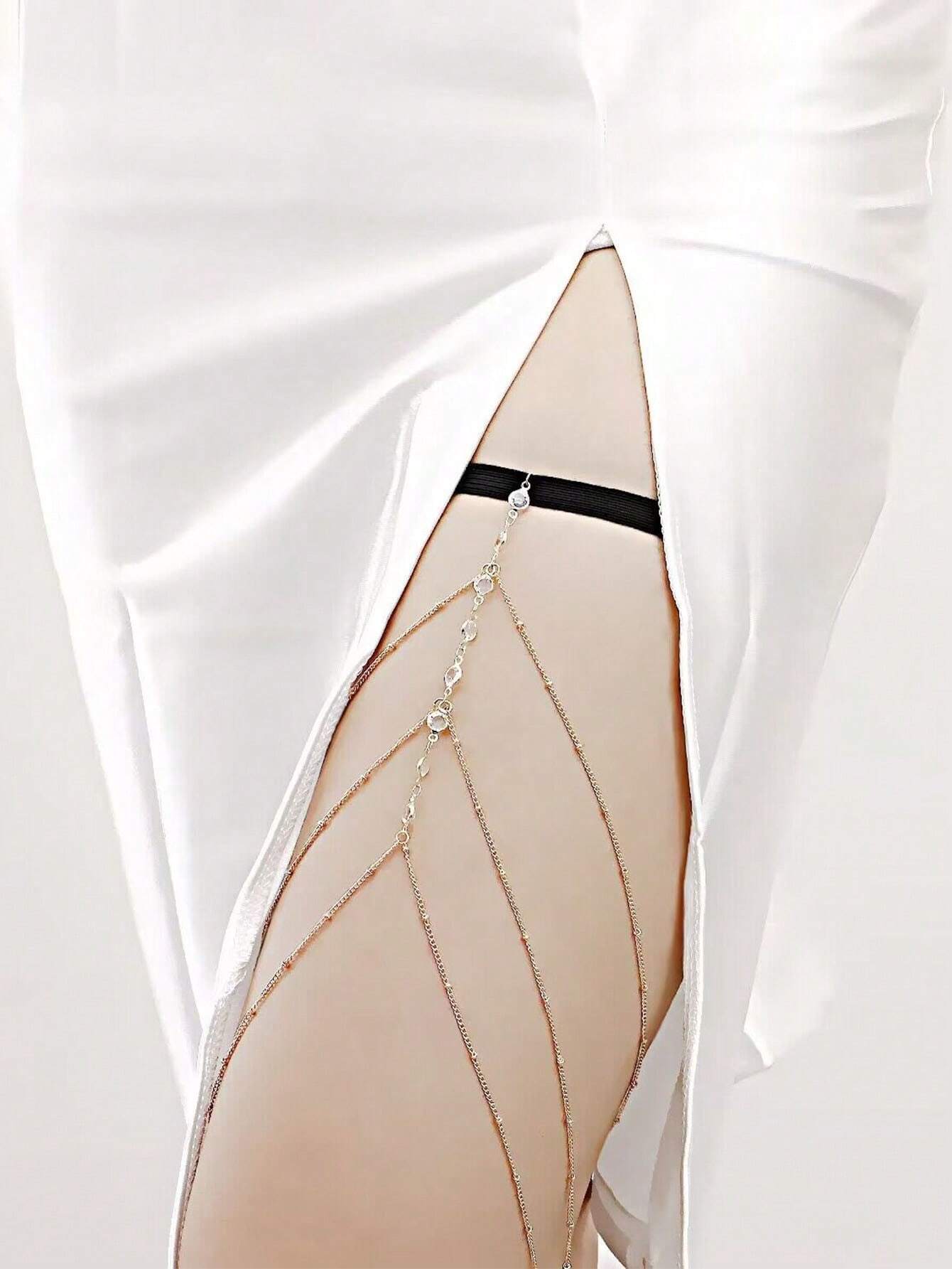 6592 1b-063 Cadena Elástica Para Pierna Con Diamantes De Imitación