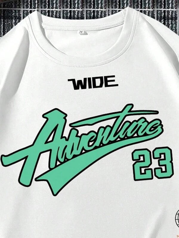 7732 a03-09 Manfinity Sporsity Hombres con estampado de letra Camiseta & de cintura con cordón Shorts