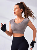 7990 1t-007 Camiseta deportiva crop unicolor