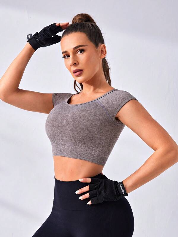 7990 1t-007 Camiseta deportiva crop unicolor