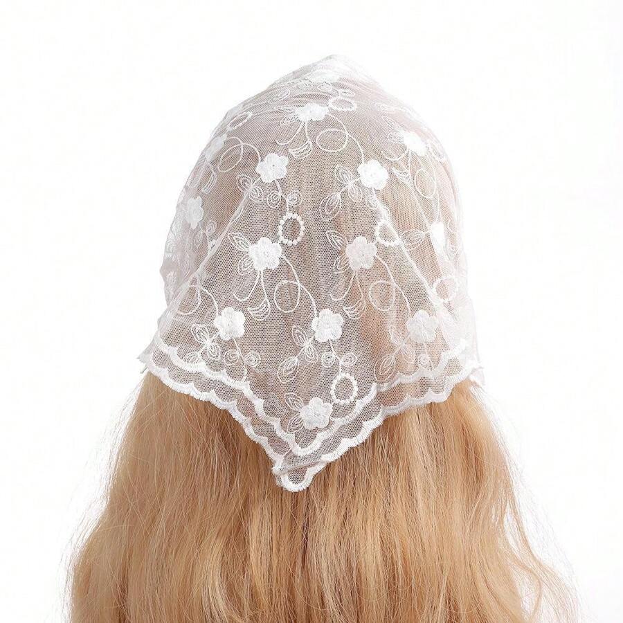 9945 1b-043 Pañuelo Triangular De Encaje Francés Con Estampado Floral