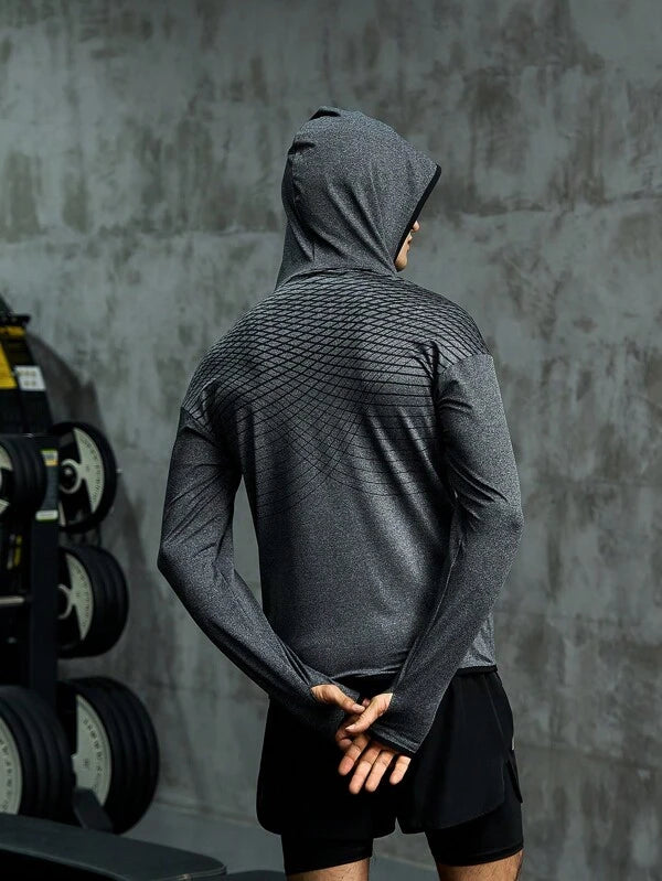 8245 1t-006 Cazaca deportiva con estampado geométrico cremallera con capucha