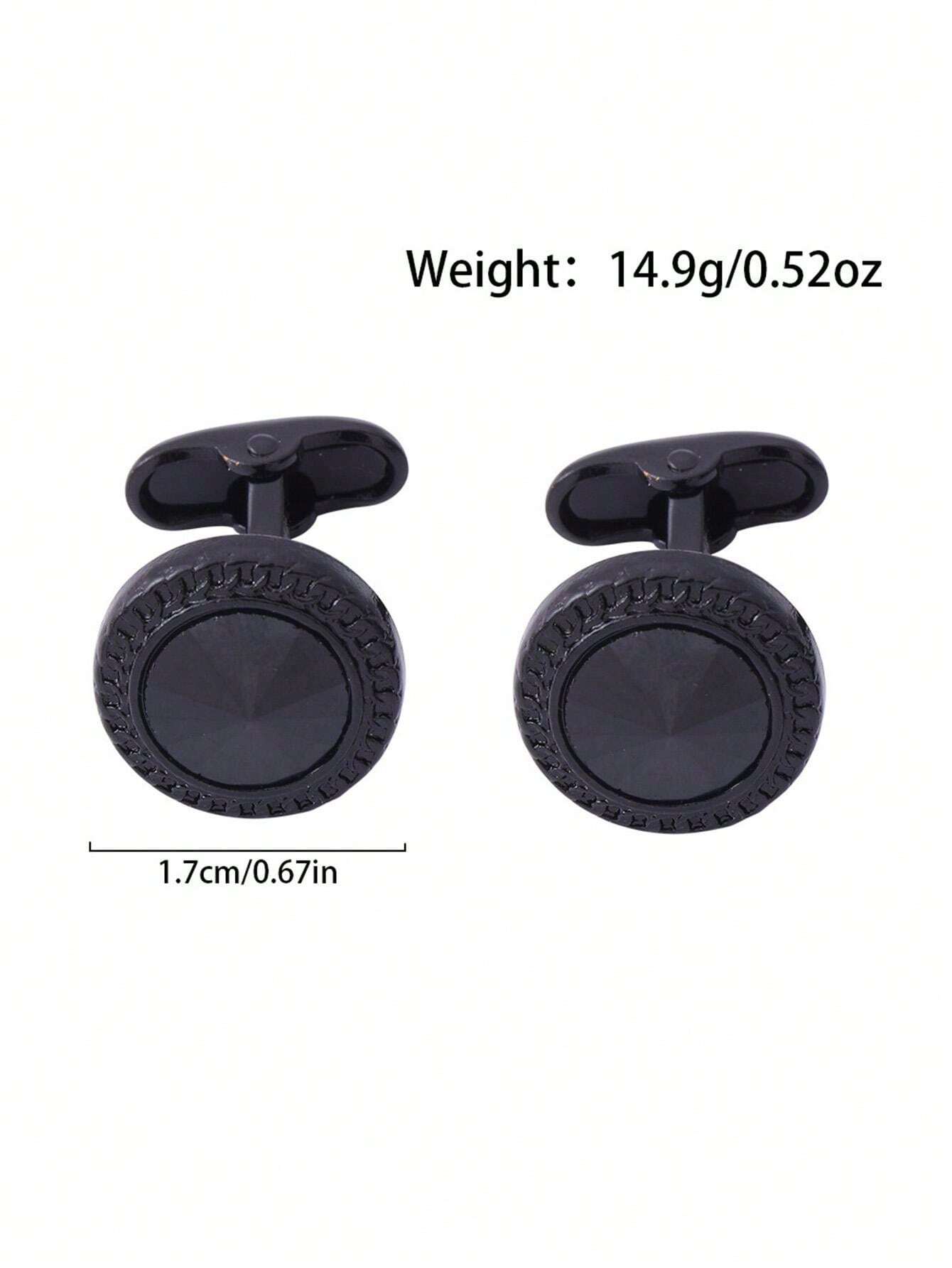 11080 1b-072 2 Piezas Gemelos De Moda Para Hombre En Forma Redonda Negra Con Cristal Azul