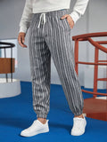7427 1t-209 Pantalones con estampado de rayas de cintura con cordón