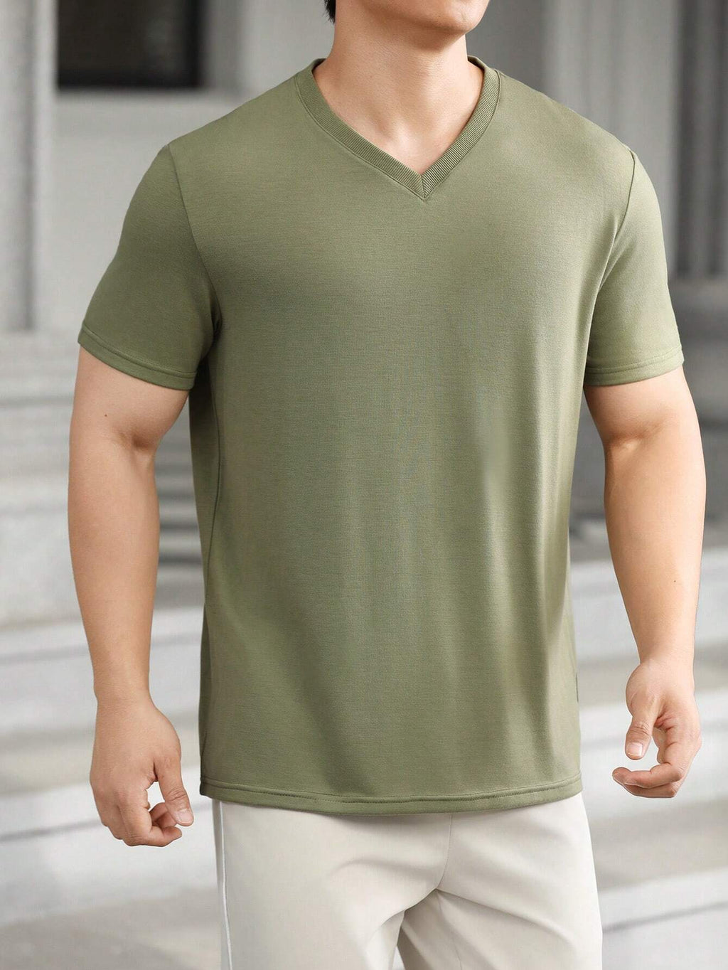 7596 1t-006 Camiseta unicolor de cuello V