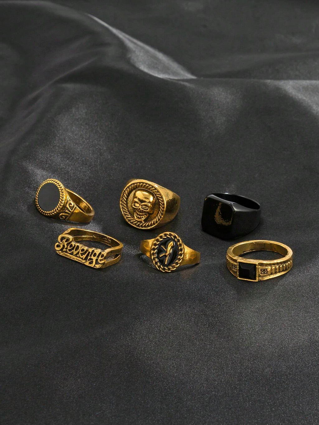 10318 1b-057 Set Seis Piezas De Anillos De Diseño De Cráneo Y Letra Con Estilo De Moda
