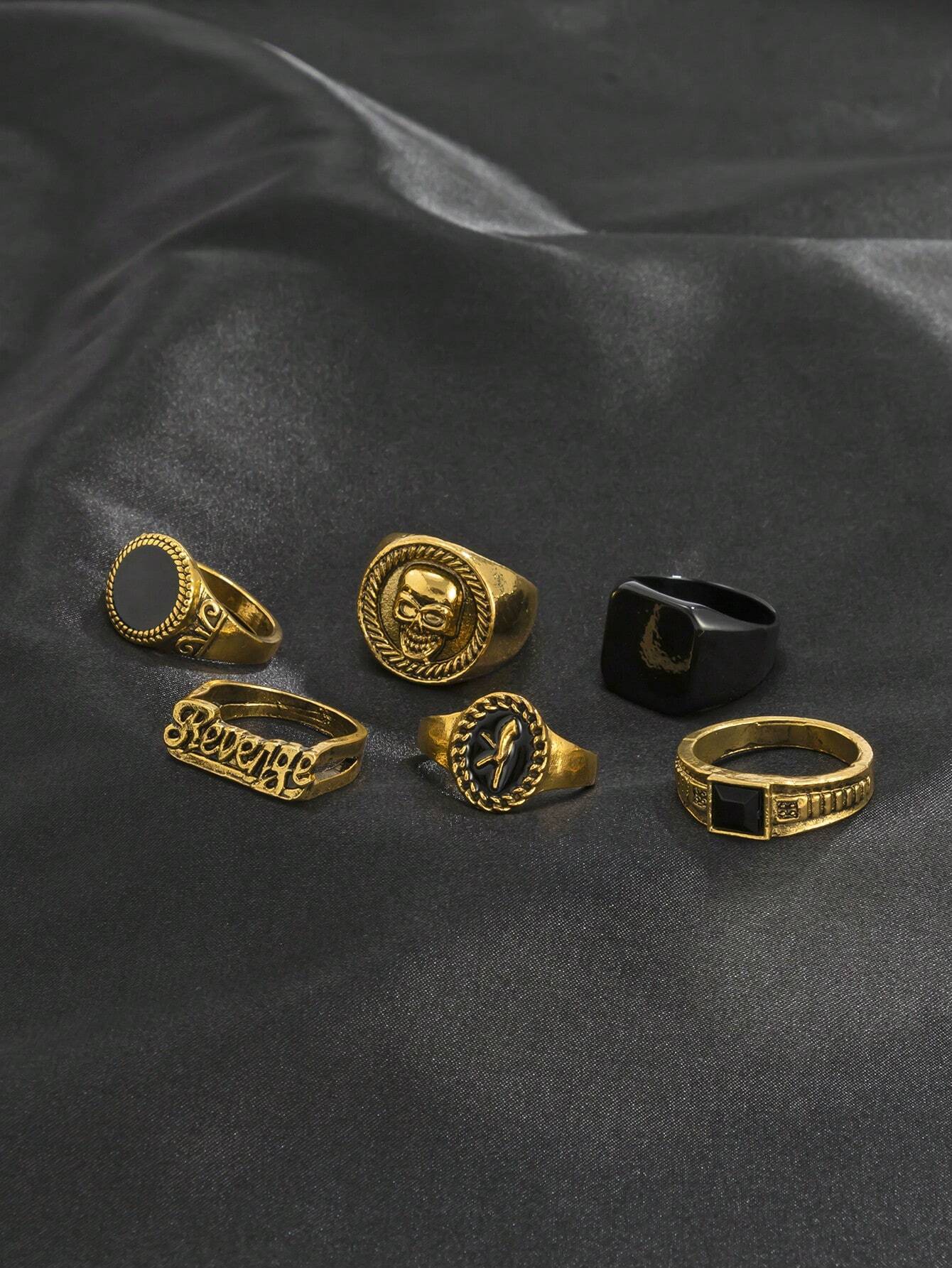 10318 1b-057 Set Seis Piezas De Anillos De Diseño De Cráneo Y Letra Con Estilo De Moda