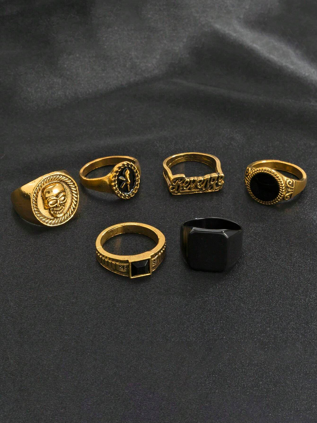10318 1b-057 Set Seis Piezas De Anillos De Diseño De Cráneo Y Letra Con Estilo De Moda